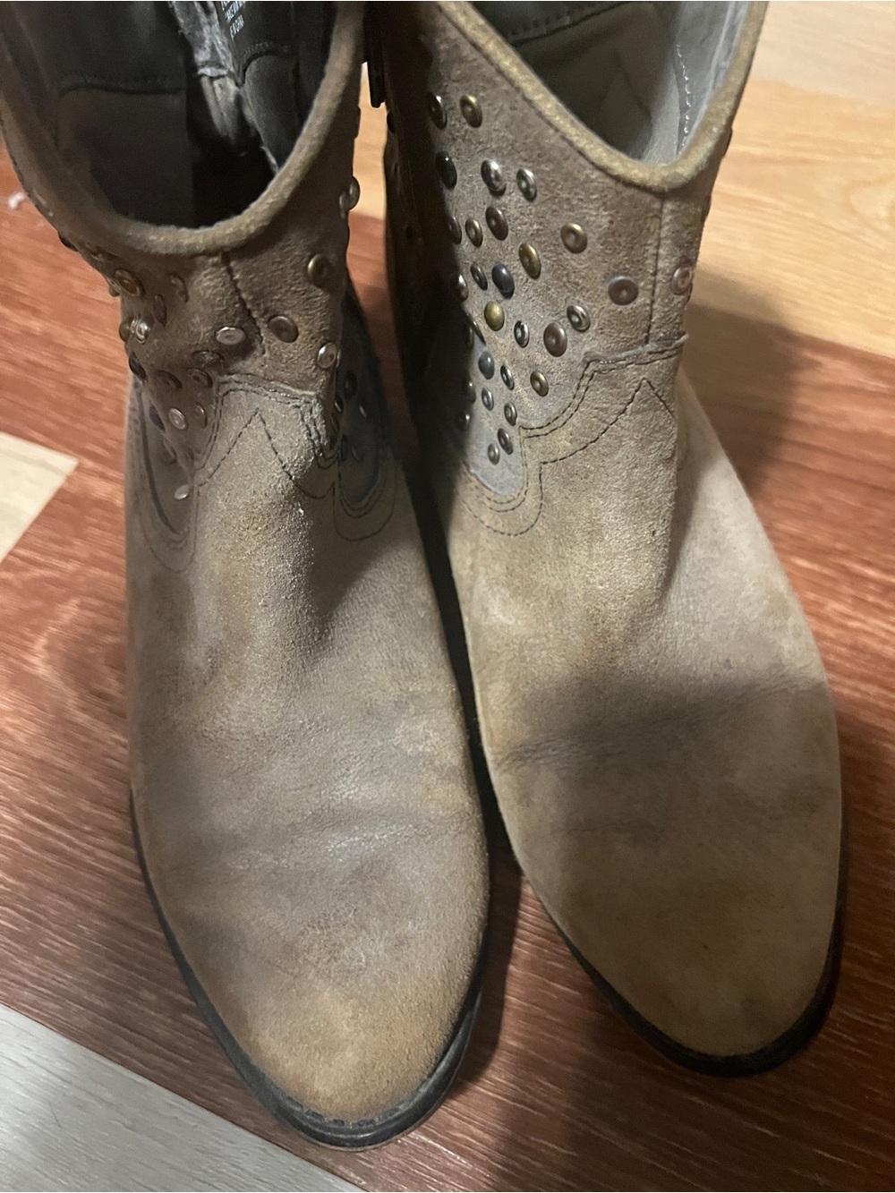 White Mountain Taupe Studded Suede Western Ankle Boots